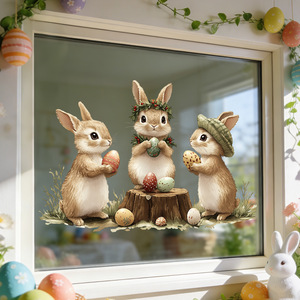 Adhesivos Decorativos para Ventanas con Diseño de Conejito de Pascua, Calcomanías Estáticas de PVC para Decoración de Interiores en Pascua y Fiestas de Cumpleaños - Product Image 3