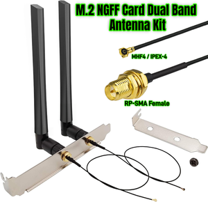 Dual Band 2.4GHz 5.8GHz M.2 NGFF WiFi Antenna Kit, RP-SMA Female to MHF4 IPEX-4 Cable with <strong>Computer</strong> Back Slot <strong>Bracket</strong> - Product Image 1
