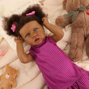 2026 Hot Selling 22 inch <b>Black</b> Skin African Curled Hair <b>Reborn</b> <b>Doll</b> Soft Vinyl Simulation Baby <b>Doll</b> Wholesale - Product Image 3