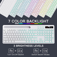 Teclado Inalámbrico Silencioso de 114 Teclas con Retroiluminación RGB de 2.4G, Soporte para Teléfono, Batería Recargable, Teclas Multimedia para IOS, Windows, PC, Blanco