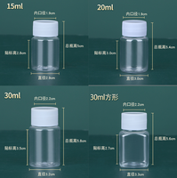 Vente en gros PET en plastique de 15ml 20ml 30ml flacon à pilules transparent avec bouchon à vis blanc