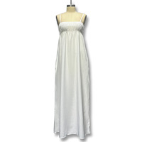 Robe longue blanche pour femme, bretelles spaghetti, buste smocké, coupe évasée ample, style swing, pour les vacances, OEM ODM personnalisé