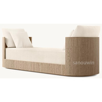 Lit double moderne en tissu avec base en chêne rainuré, multifonctionnel et rembourré, pour chambre et salon