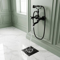 Robinet de baignoire mural vintage en laiton noir mat, style téléphone, à double poignée croisée, avec douchette à main, pour baignoire à pieds de chat français