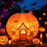 Maßgefertigte Halloween-Festival-Laterne 3D Riesiger Kürbis Seide & Stahl LED-Lichter für Freizeitparks Neujahr Weihnachten