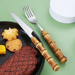 Ensemble de couverts créatifs de style occidental (couteau, fourchette, cuillère) avec manche en bambou naturel, idéal pour les fêtes, les voyages et le service de gâteaux – Vente directe usine - Product Image 4