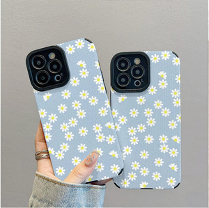 Custodia per cellulare in TPU in similpelle con stampa di piccole margherite bianche per iPhone X, XR, 11, 12, 13, 14, 15, 16, 17, 18 Pro Max - Product Image 2