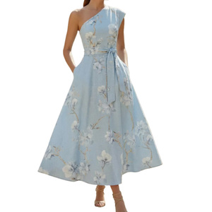 Vestido Casual Holgado Sin Mangas de Gasa Transpirable con Escote Asimétrico Liso, Nueva Colección Verano 2026 - Product Image 1