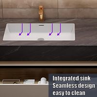 Ensemble de meuble-lavabo mural de luxe personnalisé avec un seul tiroir, vasque sous plan en pierre, miroir LED et armoire vitrée