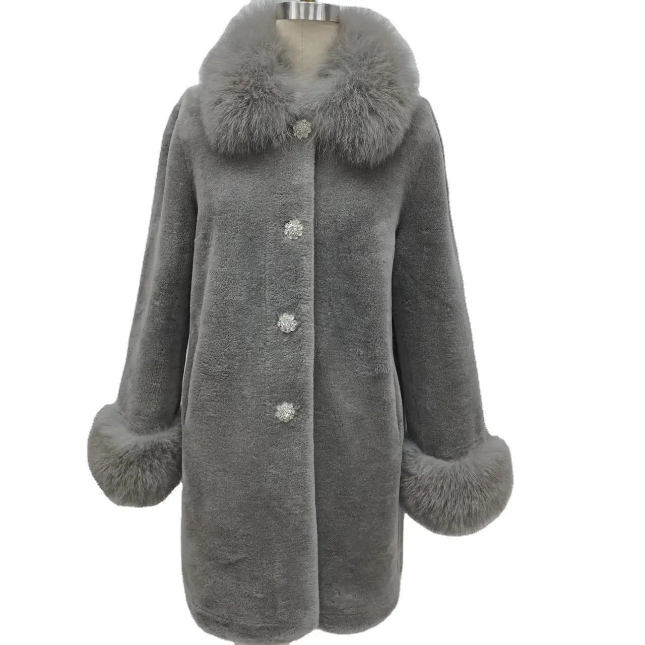 Fashion Winter Women Real sheepskin Fox Fur Jacket Women's Coats Trends Long Cashmere Wool Fur Coat