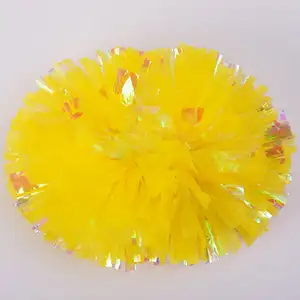Wholesale Custom 26cm Mix Metallic Plastic Cheer Poms Balls Tissue Cheerleading Pom Poms With Ring Handle Holder