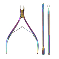 Ensemble de pédicure professionnel arc-en-ciel 3 pièces en acier inoxydable, outils de manucure et pédicure, pince à cuticules, pousse-cuticules et coupe-cuticules