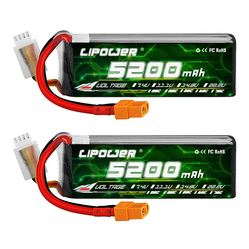 Batterie Lipo 7.4V 11.1v 5200mAh 3S 4S 6S 5200mah batterie Lithium-ion avec prise T/XT60 pour batterie Lipo Rechargeable voiture RC