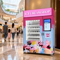 Distributeur automatique de crèmes glacées OEM avec écran tactile 21,5 pouces, congélateur -25°C, élévateur, paiement par carte de crédit, 54 références pour centre commercial