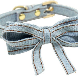 Haute qualité luxe chien chat cou colliers petit <span class=keywords><strong>Oet</strong></span> chat cou colliers solide motif Denim tissu nœud papillon décoration stocké - Product Image 3