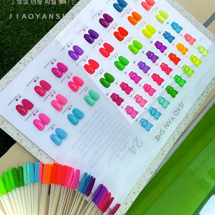 JIAOYANSHE 24 colori multicolore stile fluorescente smalto per unghie coreano colla popolare Nail Air Shop dedicato salone di colla per unghie