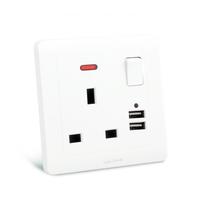 Enchufe de Pared con Panel Táctil Estándar Británico 13A, 5 Tomas de Corriente Alterna, Puertos de Carga USB (2 A), Luz Indicadora LED, Diseño Moderno para PC, IP20, 250V