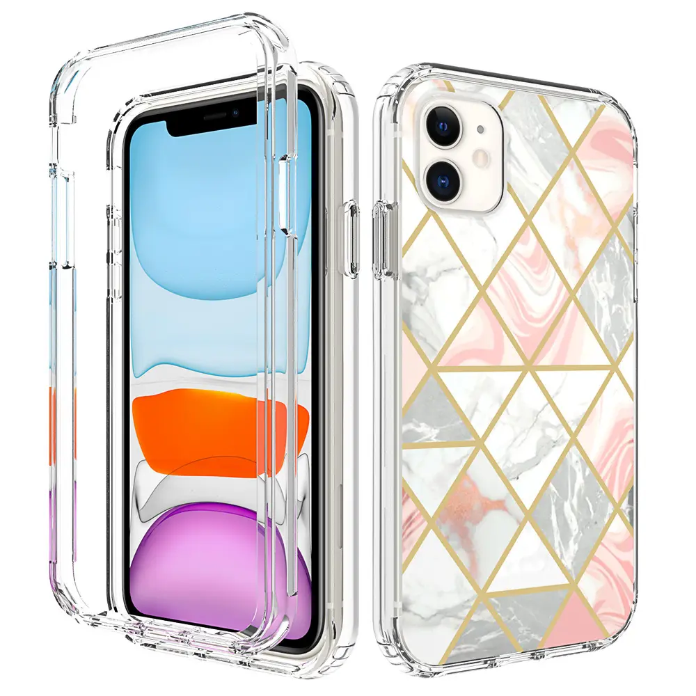 YUEWEI New for Iphone 14 Printed Hybrid Marbling Protective TPU PC Phone Cover Clear Case For iphone 13/12 promax YW-120