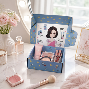 Blue Cosmetic Storage <b>Box</b> with Makeup Design and Four-Color Printing for Beauty Accessories - Product Image 3
