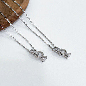 S925 Sterling Silver Double <b>Ring</b> <b>Necklace</b> Geometric Design Claw Setting Everyday Wear Clavicle Chain - Product Image 1