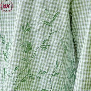 Robe modeste pour enfants musulmans, vert menthe à carreaux et broderie <span class=keywords><strong>de</strong></span> feuilles, Baju Kurung - Product Image 5