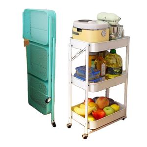 Customize 3-Layer Foldable Metal Utility Cart Space-Saving Functional Storage <b>Trolley</b> for Bedroom Kitchen Bathroom - Product Image 1