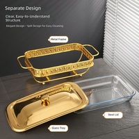 Plat à chafing rectangulaire en verre doré avec brûleur à alcool pour buffet, chauffe-plats pour hôtels, restaurants et banquets, 1,5 L, 2,0 L