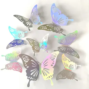 Dekorasi pesta kupu-kupu 3D, stiker dinding dapat dilepas untuk dekorasi kamar anak kelas kamar pernikahan 12 buah