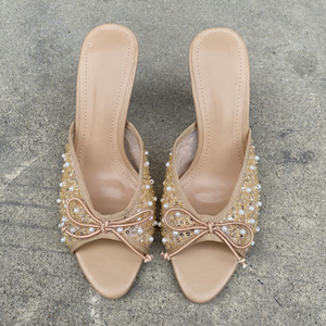 <span class=keywords><strong>Sandali</strong></span> con <span class=keywords><strong>Tacco</strong></span> a Spillo e Punta Quadrata per Donna, Eleganti con Perle e Fiocco, Ideali per Matrimoni e Feste - Product Image 4