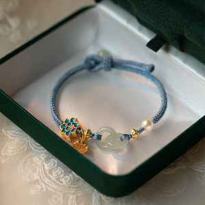 Pulsera de cuerda ajustable a la moda para mujer, hebilla de La Paz tejida a mano, flor, cadena hecha a mano, pulsera de loto de perlas para mujer - Product Image 4