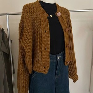 เสื้อคาร์ดิแกนถักกระดุมสีล้วนสไตล์เรียบง่ายสำหรับผู้หญิงเสื้อสเวตเตอร์แจ็คเก็ตสั้นสำหรับฤดูใบไม้ร่วง - Product Image 5