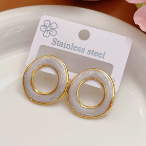 Şeker renkli sınır ötesi abartılı paslanmaz çelik saplama yağ damla küpe, basit ve çok yönlü 18k altın takı N99213 - Product Image 2