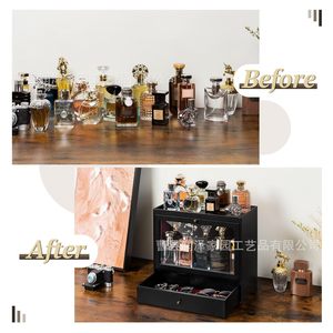 Black Glass Door Perfume Storage Rack With Drawers Jewelry Organizer <b>Desktop</b> Display Cabinet Rectangle 3 Floors Standing Type - Product Image 1