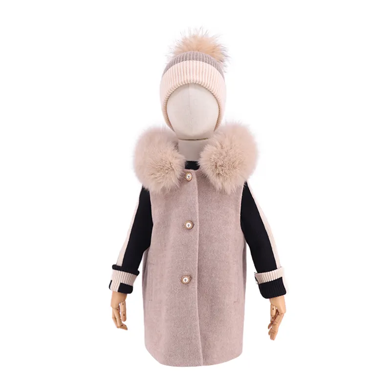 2024 hot sale acrylic Knitted clothes natural color raccoon fur ball kids shearling kids winter coat