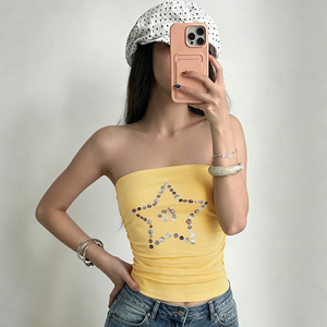 เสื้อเกาะอกสีพื้นสำหรับสาวหวานน่ารัก พร้อมตกแต่งกระดุมรูปดาว - Product Image 4