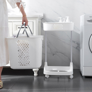 Large three-layer dirty clothes basket bathroom plastic dirty clothes storage basket with pulley movable