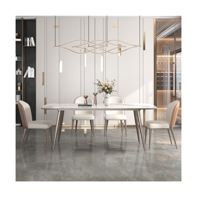 Wholesale Light Luxury Marble Dining Table and Chairs Minimalist Household Small Home 6 Chairs Modern Dining Table Set