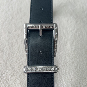 New Design Fashion Rhinestone Men <strong>Belt</strong> with Genuine Leather Custom Rhinestone Logo and Buckle Black and <strong>Red</strong> Color - Product Image 3