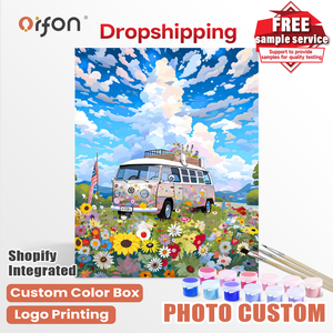 ORFON Kit <span class=keywords><strong>Pittura</strong></span> a Numeri Camper <span class=keywords><strong>Vintage</strong></span> sul Campo Fiorito - Set <span class=keywords><strong>Pittura</strong></span> a Olio Fai da Te con Acrilici Personalizzabile - Product Image 1