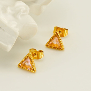 ZOGXIN Triangular Stud Earrings 18K Gold Plated Zircon Inlay Geometric Design Women's Fashion Jewelry - Product Image 4