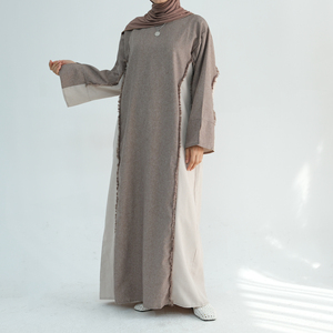 Abaya Modesta in Lino Loriya, Abito Musulmano da <span class=keywords><strong>Donna</strong></span>, Abbigliamento Islamico all'Ingrosso, Abiti Modesti da <span class=keywords><strong>Donna</strong></span> <span class=keywords><strong>con</strong></span> <span class=keywords><strong>Spacco</strong></span>, Nuova Abaya 2025 - Product Image 4