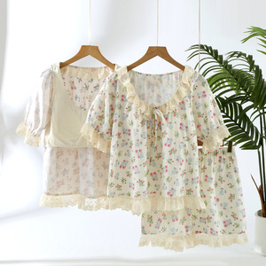 <span class=keywords><strong>Pigiama</strong></span> in garza di <span class=keywords><strong>cotone</strong></span> Vintage con finiture in pizzo francese | Pantaloncini e maniche corte da ragazza, con imbottitura per reggiseno, indossabile all'esterno - Product Image 6