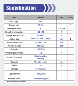 หน้าจอแสดงผล <span class=keywords><strong>LCD</strong></span> 4.3นิ้ว480*272อินเตอร์เฟซ <span class=keywords><strong>MCU</strong></span> จอแสดงผลอุปกรณ์อุตสาหกรรมอิเล็กทรอนิกส์ - Product Image 5
