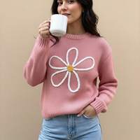 Pull tricoté rose marguerite anti-rides de haute qualité pour usage quotidien et vie universitaire, texture douce, vente en gros