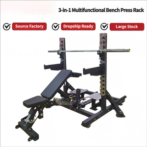 Rack de <span class=keywords><strong>musculation</strong></span> multifonctionnel 3-en-1 en acier, banc de <span class=keywords><strong>musculation</strong></span> réglable, rack à squats robuste, combo pour entraînement de force à domicile - Product Image 1