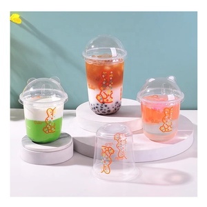Custom <span class=keywords><strong>Cute</strong></span> Logo Printing Limpar Descartável Em Forma De U Copo De Plástico Copo De Sobremesa De PET 12oz 16oz 22oz Copos De Suco De Café Com Tampa - Product Image 2