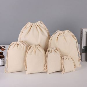 Sacs en coton écologiques beige avec cordon de serrage, 10*12 cm, avec corde en jute, petit sac cadeau anti-poussière - Product Image 3
