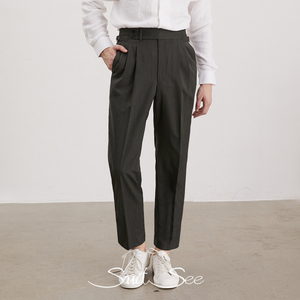 RTS/OEM <span class=keywords><strong>Solaro</strong></span> Style italien hommes pantalons décontractés Naples été laine pantalon pour homme taille haute boucle latérale pantalon Double plissé - Product Image 1