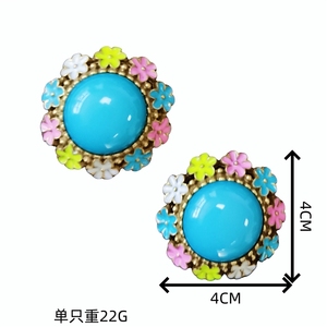 Boucles d'oreilles demi-oreille en émail bleu pierre, style européen et américain, tendance, rétro, fraîches, douces et énergiques - Product Image 4