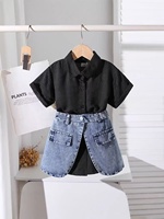 Nouvel ensemble de vêtements pour enfants européens et américains, chemise à manches courtes décontractée d'été + jupe en jean, tenue élégante en deux pièces pour filles